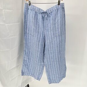 Lands End Womens NEW Linen Cropped Pants Size 18 Wide Leg Pull On Striped